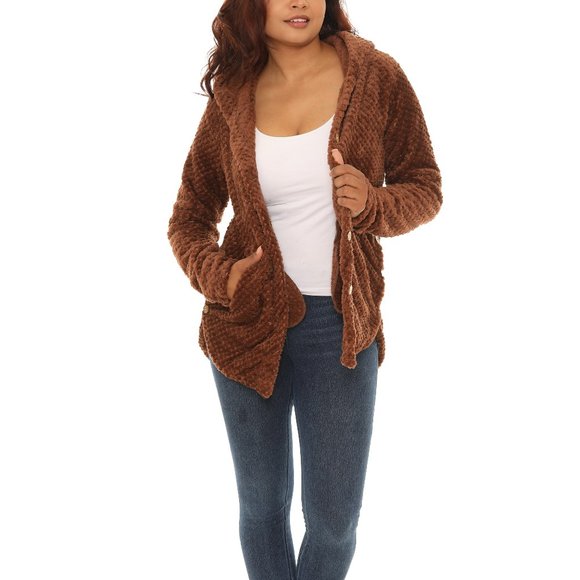 Textured Plush Button-Up Hoodie With Pocket - Picture 4 of 5